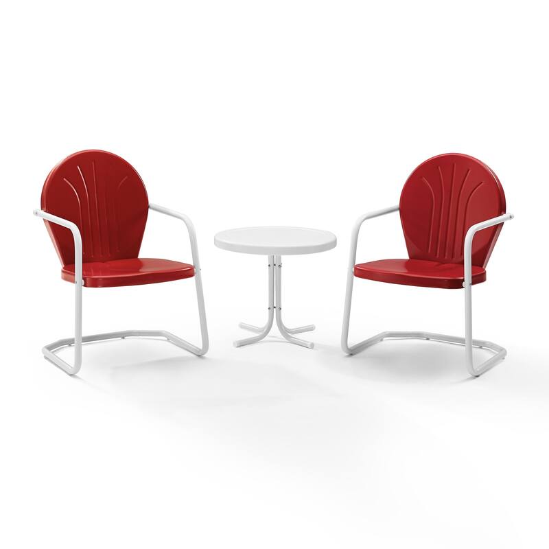 Crosley Griffith 3 Piece Metal Outdoor Conversation Seating Set - Two Chairs in Red Finish with Side Table in White Finish
