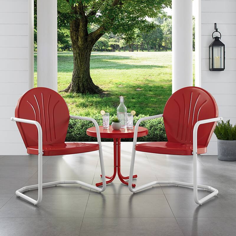 Crosley Griffith 3 Piece Metal Outdoor Conversation Seating Set - Two Chairs in Red Finish with Side Table in White Finish
