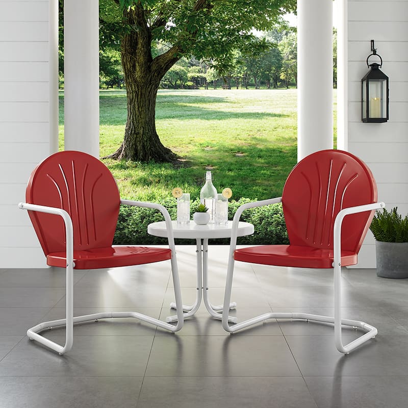 Crosley Griffith 3 Piece Metal Outdoor Conversation Seating Set - Two Chairs in Red Finish with Side Table in White Finish