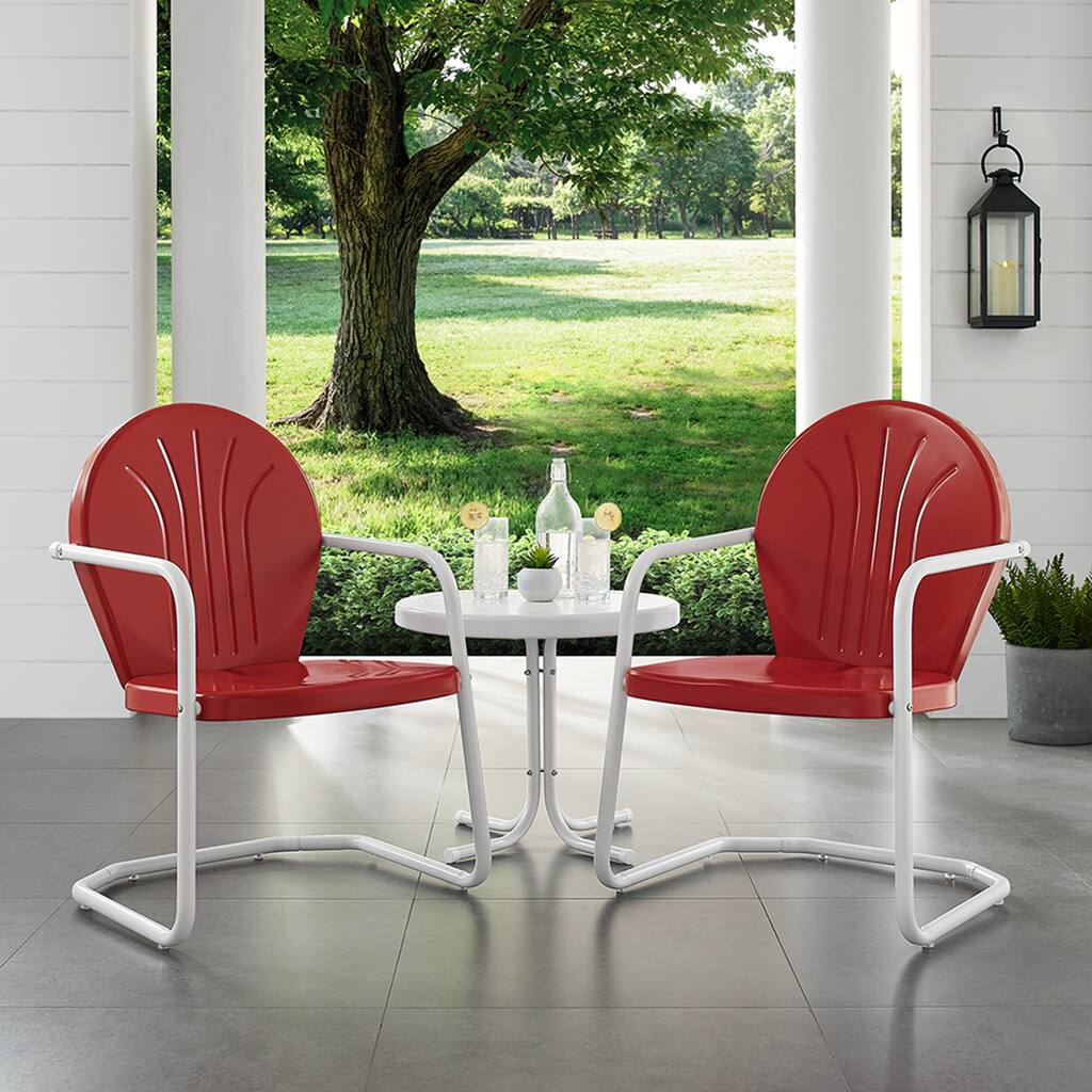 Crosley Griffith 3 Piece Metal Outdoor Conversation Seating Set - Two Chairs in Red Finish with Side Table in White Finish