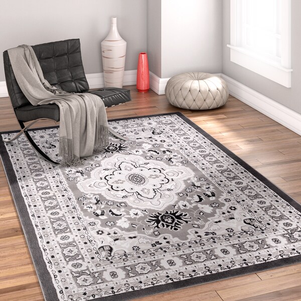 Well Woven Traditional Medallion Grey Area Rug - 7'10 x 9'10