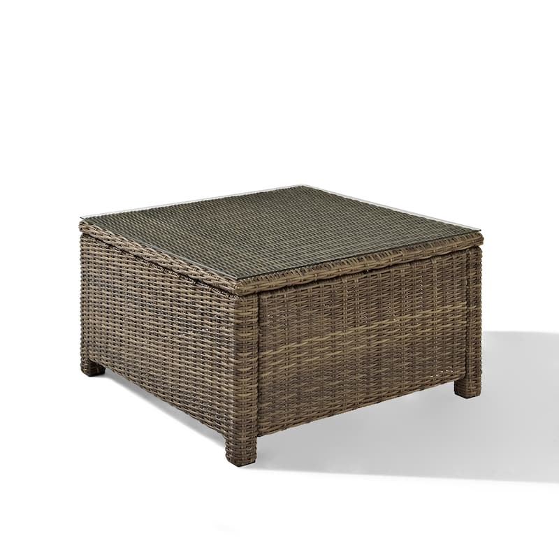 Crosley Bradenton Wicker Glass Top Sectional Outdoor Coffee Table