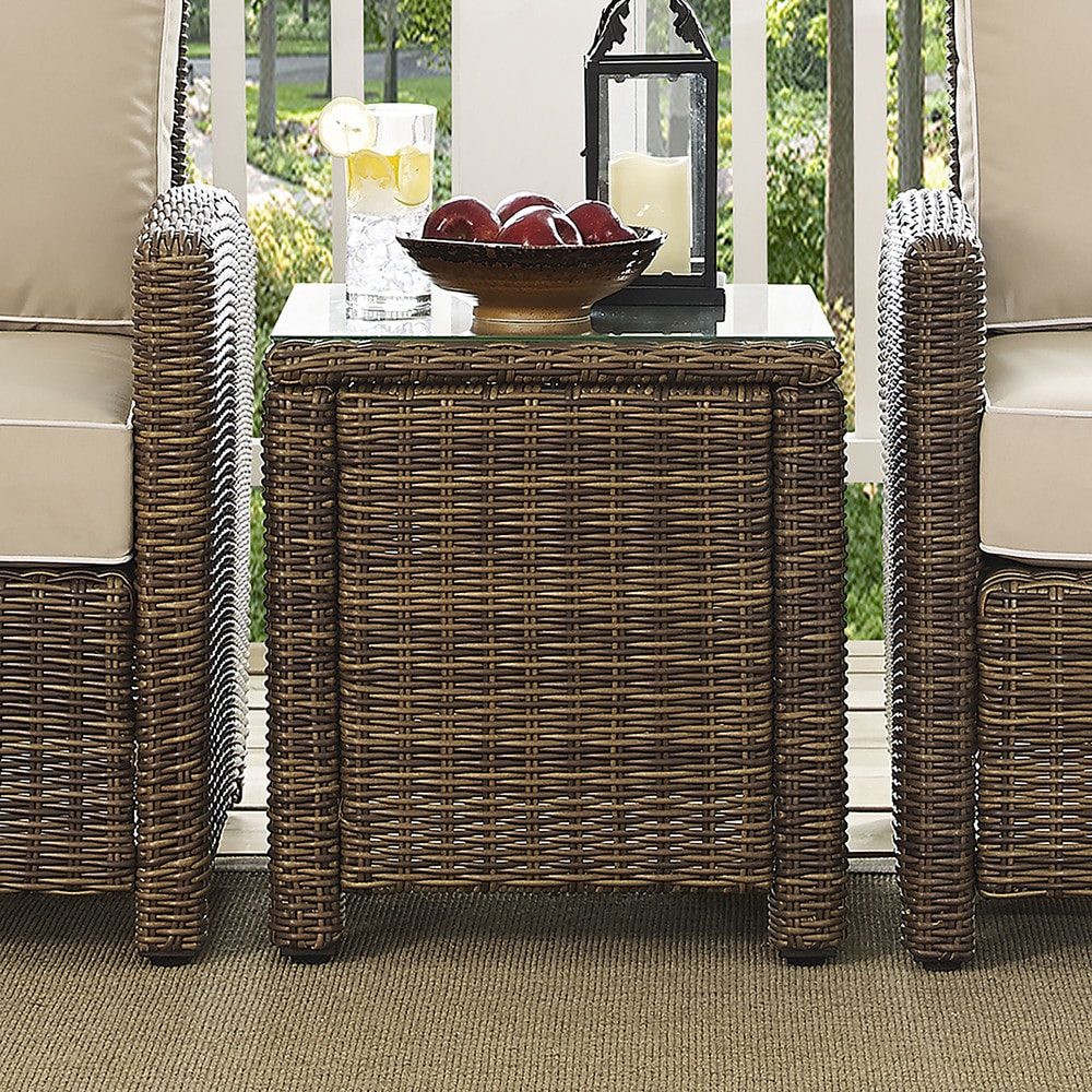 Crosley Bradenton Brown Wicker Rectangular Outdoor Side Table