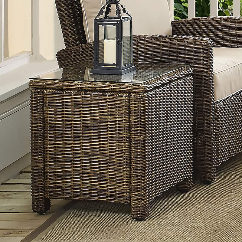 Crosley Bradenton Brown Wicker Rectangular Outdoor Side Table