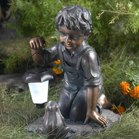 Garden Statues Outdoor Decor Find Great Patio Deals Boy With Solar Light And Frog Garden Statue