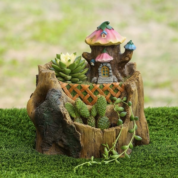 Shop Flower House Log Planter Miniature Fairy Garden On Sale