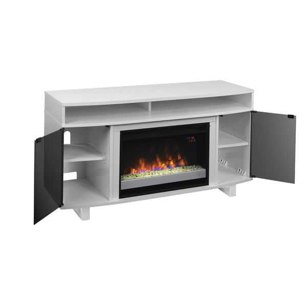 Enterprise Lite Tv Stand For Tvs Up To 60 With 26 Infrared Quartz Electric Fireplace High Gloss White Overstock 15076876