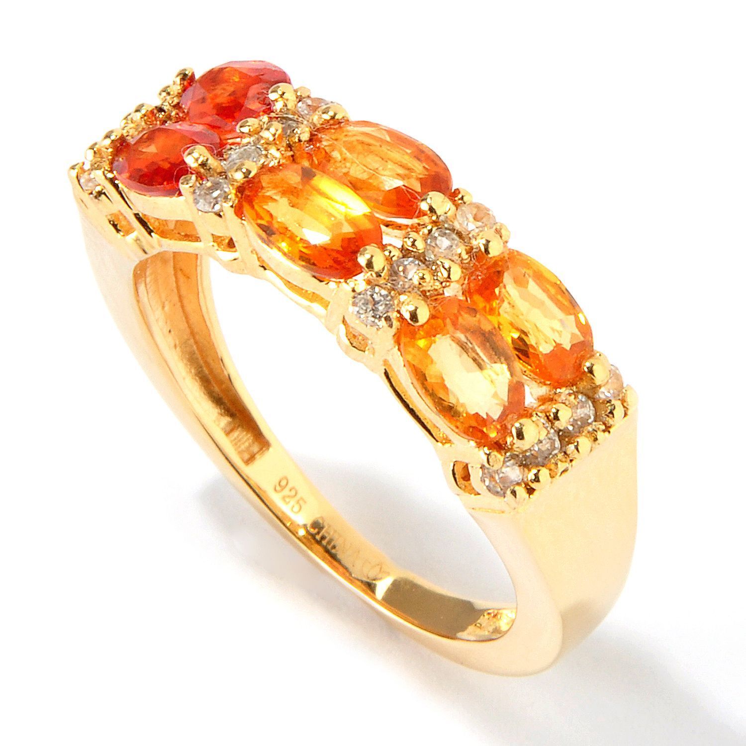 Yellow Gold over Silver 2.06ctw Shaded Orange Sapphire Ring - On