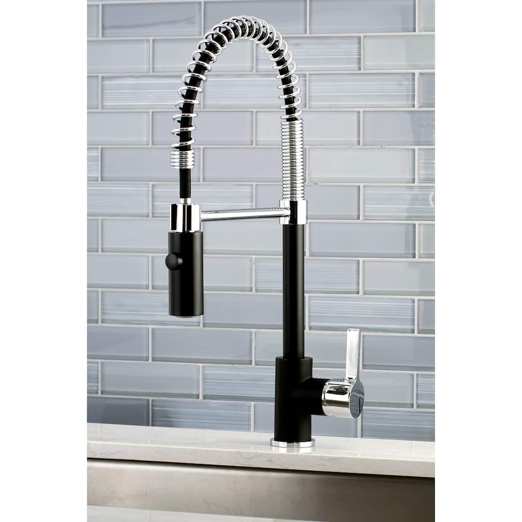 Kingston Brass Black & Chrome Modern Spiral Pulldown Kitchen Faucet