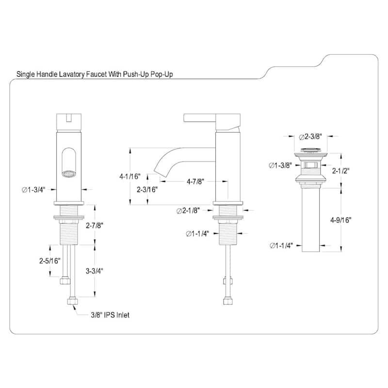 Kingston Brass Continental Single-Handle 1-Hole Deck Mount Bathroom Faucet with Push Pop-Up