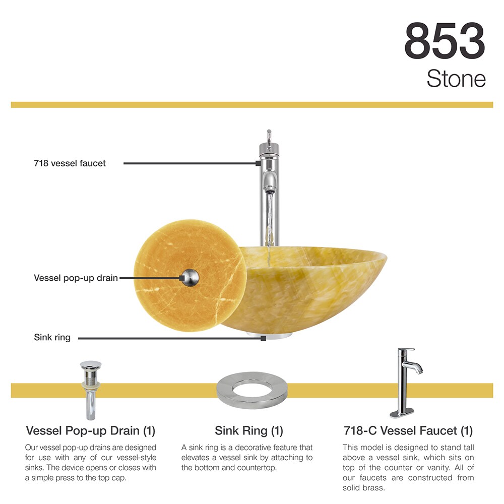 Details About 853 Honey Onyx Vessel Sink With Faucet Sink Ring And Pop Up Drain In Chrome