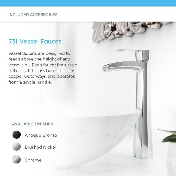 MR Direct Stone Vessel Sink in Honed Basalt White Granite with 731 Faucet and Pop-Up Drain in Brushed Nickel