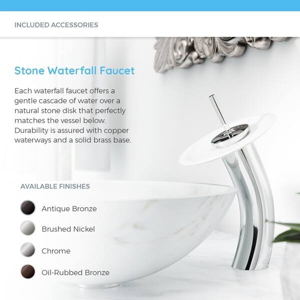 MR Direct Stone Vessel Sink in Honed Basalt White Granite with 731 Faucet and Pop-Up Drain in Brushed Nickel