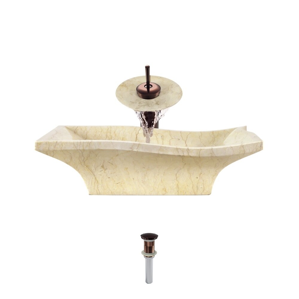 859 Egyptian Yellow Marble Sink with Faucet and PopUp Drain Bronze