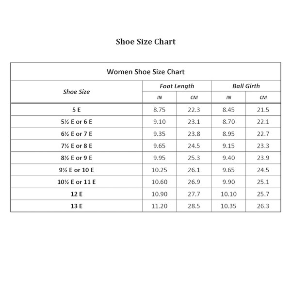 Womens Wide Shoe Size Chart