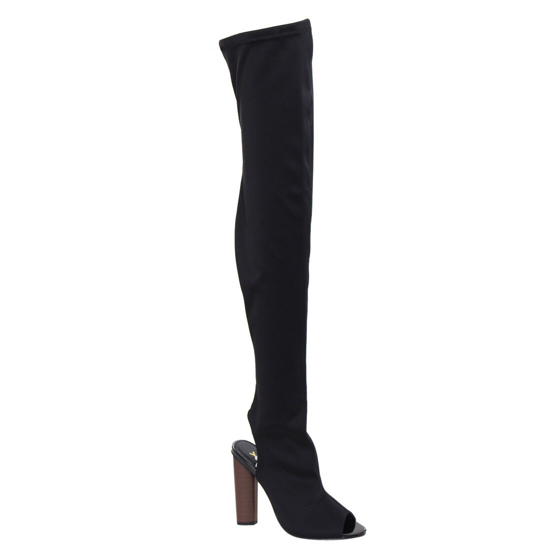 peep toe thigh high chunky heel boots