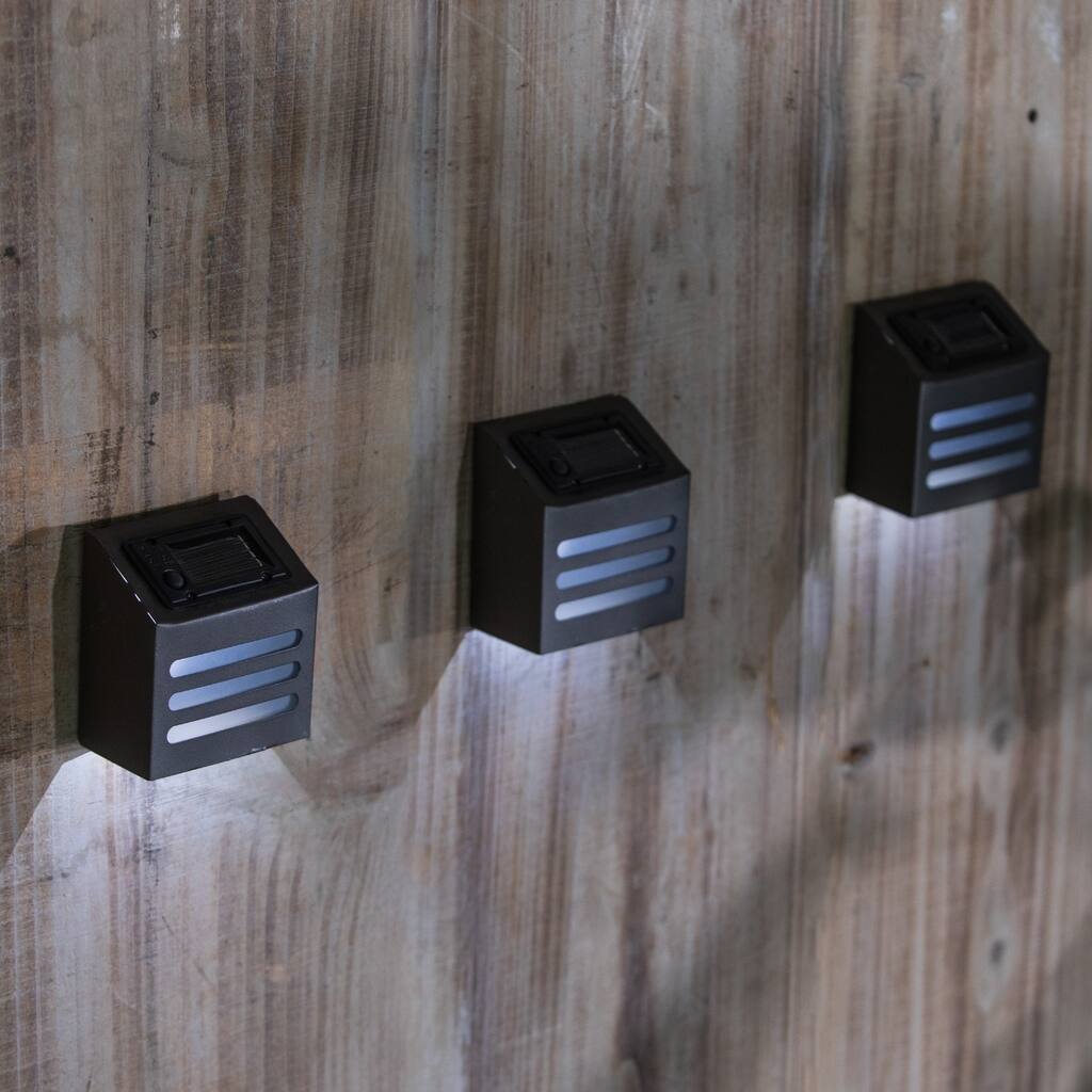 Set of 3 Brown Metal Solar Step Lights