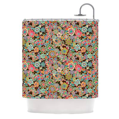 KESS InHouse Julia Grifol "My Butterflies & Flowers in Brown" Rainbow Floral Shower Curtain (69x70) - Black - 69 x 70