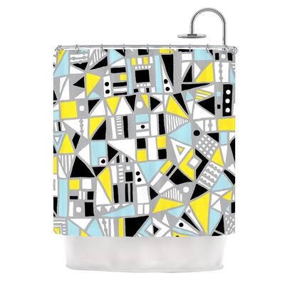 KESS InHouse Emine Ortega "Fun Geo Too" Aqua Yellow Shower Curtain (69x70) - Multi - 69 x 70