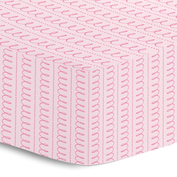 slide 1 of 1, Oliver Gal Signature Collection 'Pink Spiral Stripe' Printed Crib Sheet