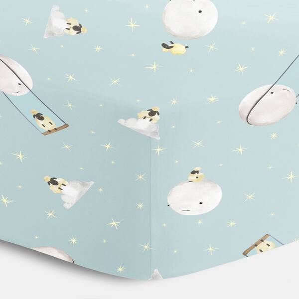 slide 1 of 1, Oliver Gal Signature Collection 'Sheep & Moon' Printed Crib Sheet