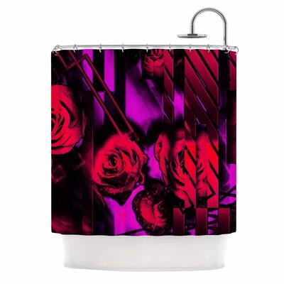 KESS InHouse Dawid Roc "Red Roses-Flower Geometric" Pink Black Shower Curtain (69x70) - Multi - 69 x 70