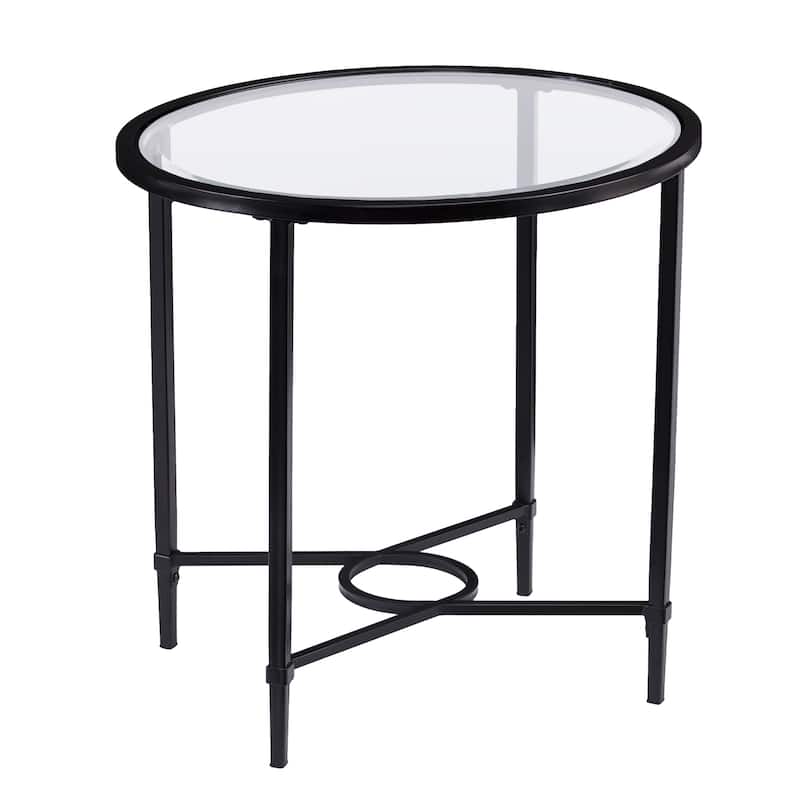 SEI Furniture Quaker Metal Scrollwork Oval Side Table with Beveled Tempered Glass