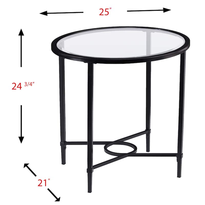 SEI Furniture Quaker Metal Scrollwork Oval Side Table with Beveled Tempered Glass