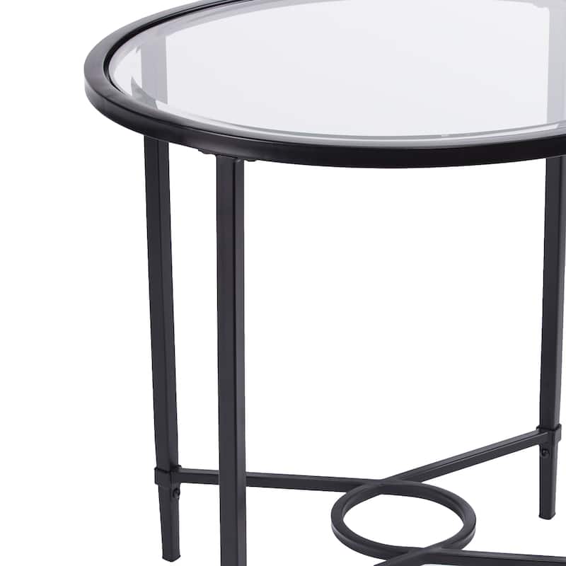 SEI Furniture Quaker Metal Scrollwork Oval Side Table with Beveled Tempered Glass