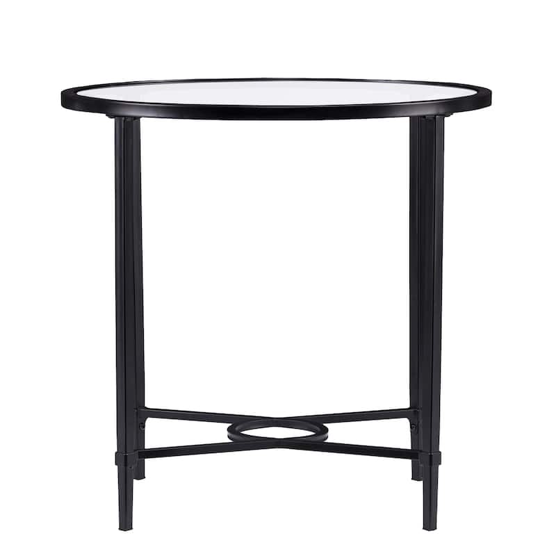 SEI Furniture Quaker Metal Scrollwork Oval Side Table with Beveled Tempered Glass