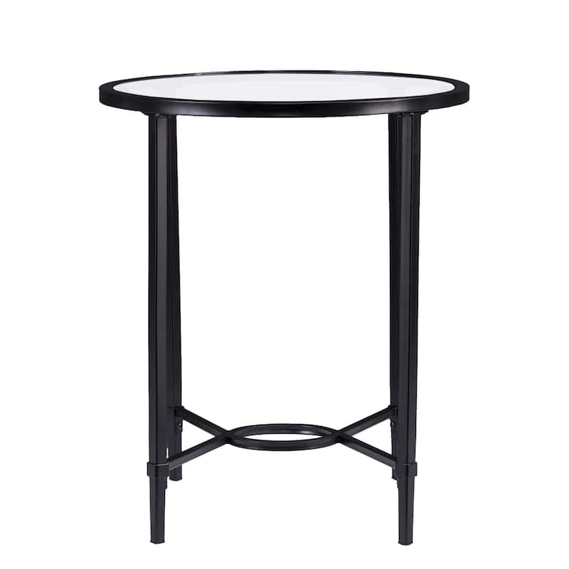 SEI Furniture Quaker Metal Scrollwork Oval Side Table with Beveled Tempered Glass