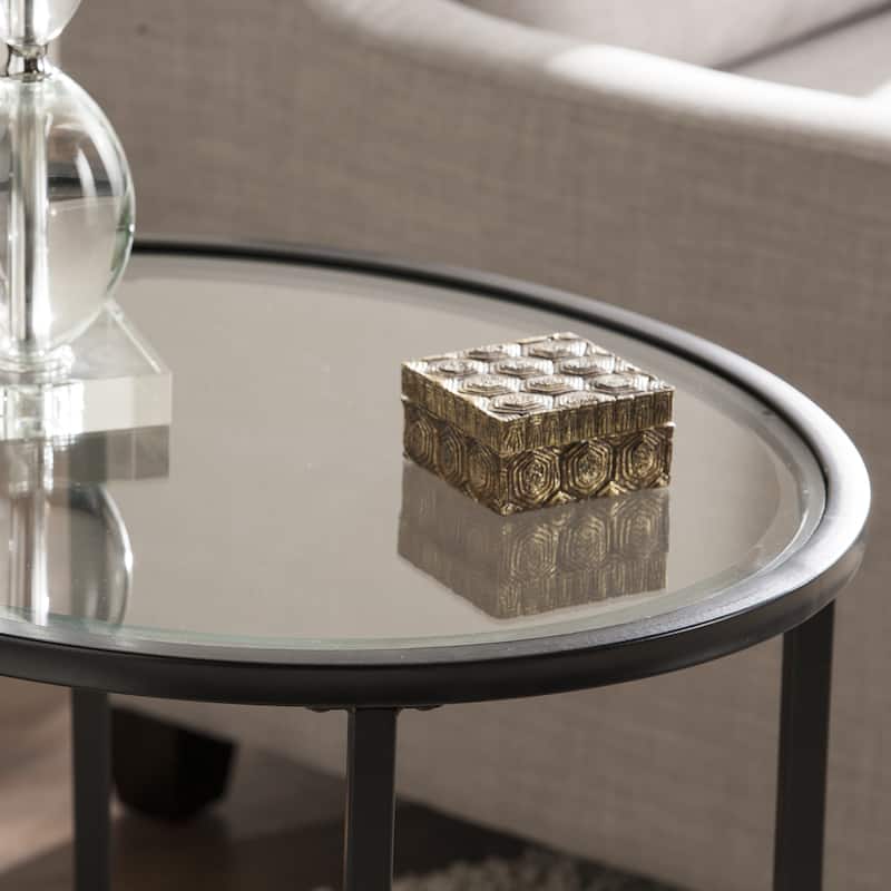 SEI Furniture Quaker Metal Scrollwork Oval Side Table with Beveled Tempered Glass