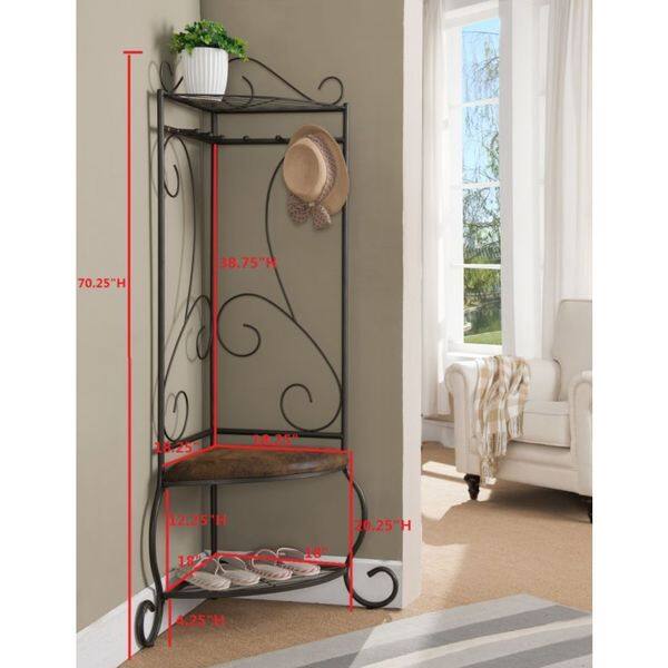 Pewter Metal Corner Hall Tree Bench