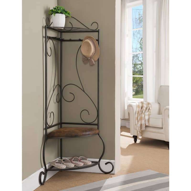 Pewter Metal Corner Hall Tree Bench