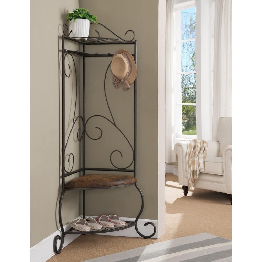 Pewter Metal Corner Hall Tree Bench