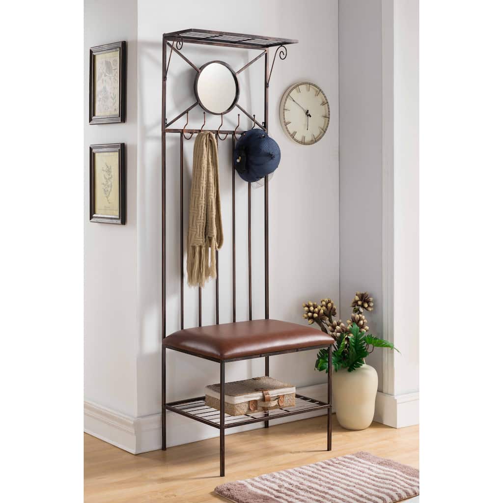Copper Metal Hall Tree Bench