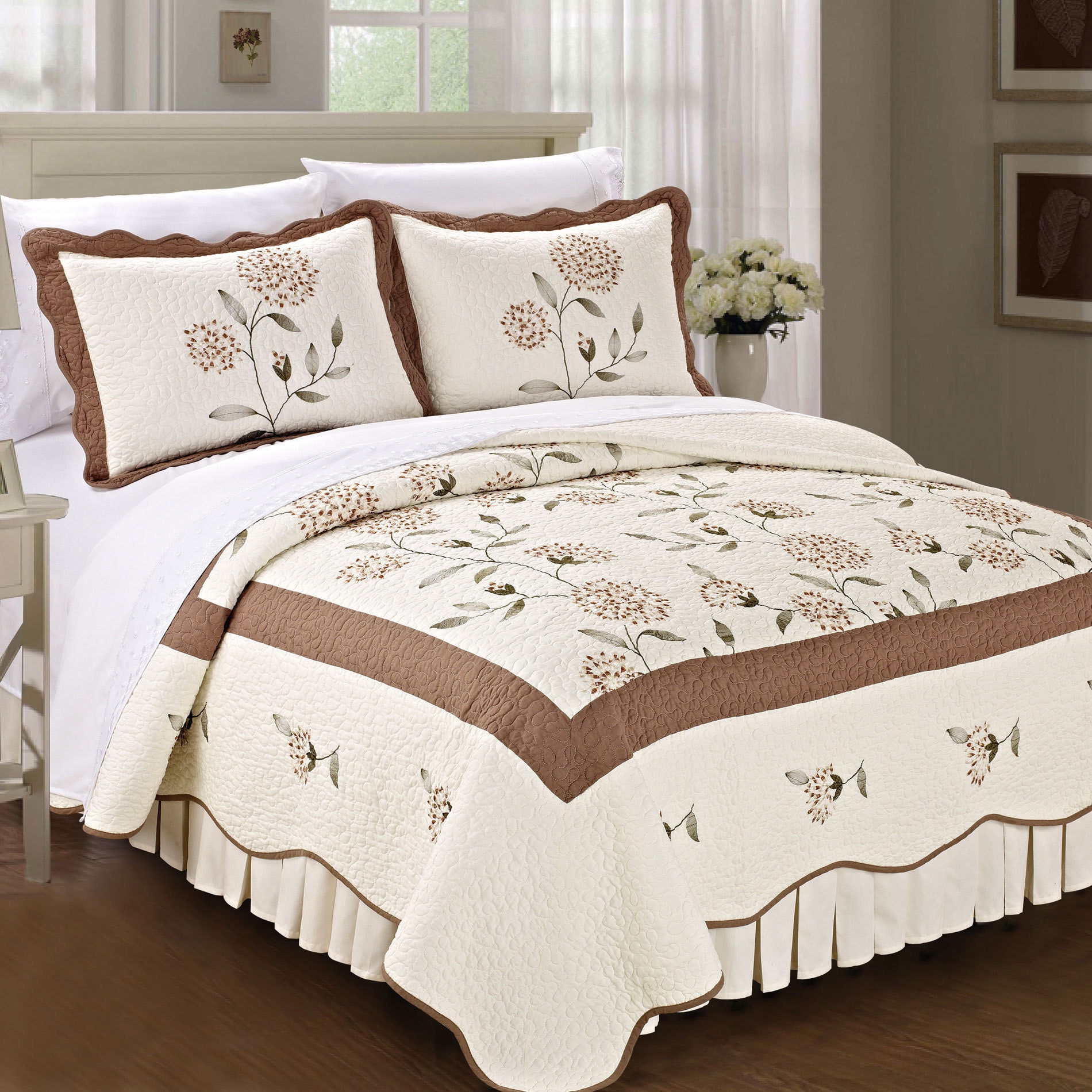 Serenta Prewashed Classic Embroidery Sun Flowers 3 Piece 100% Cotton Quilt  Set - Overstock - 15095610
