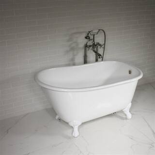 Heritage 54 Inch Cast Iron Clawfoot Tub and Shower Package - White / Chrome  Feet & Fixtures