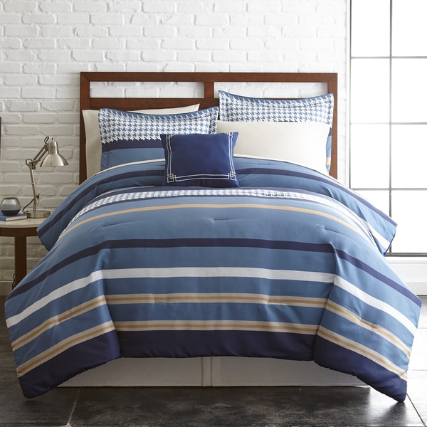 Amraupur Overseas 8-Piece Printed Reversible Complete Bed Set Traditional Stripe
