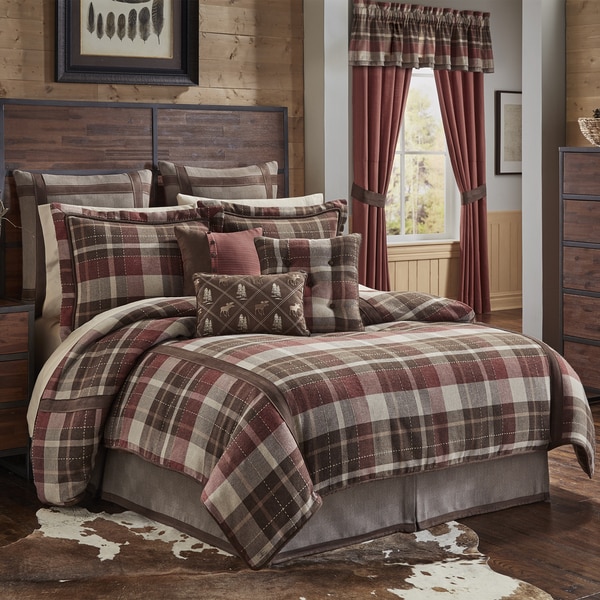 Cozy Lodge Country Rustic Red Gray Plaid Faux Leather Embellished