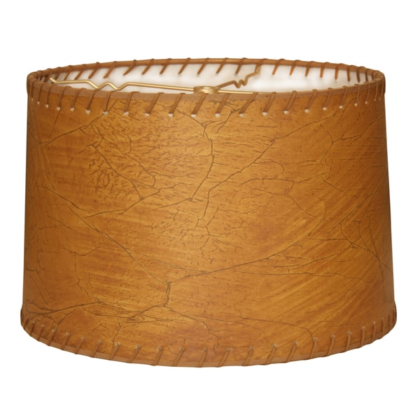 Royal Designs Shallow Drum Lamp Shade, Dark Brown Faux Leather with Lace, 11 x 12 x 8.5
