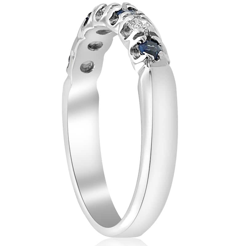 14K White Gold 1/3 ct TDW Diamond & Blue Sapphire Womens Wedding Stackable Ring (I-J,I2-I3)
