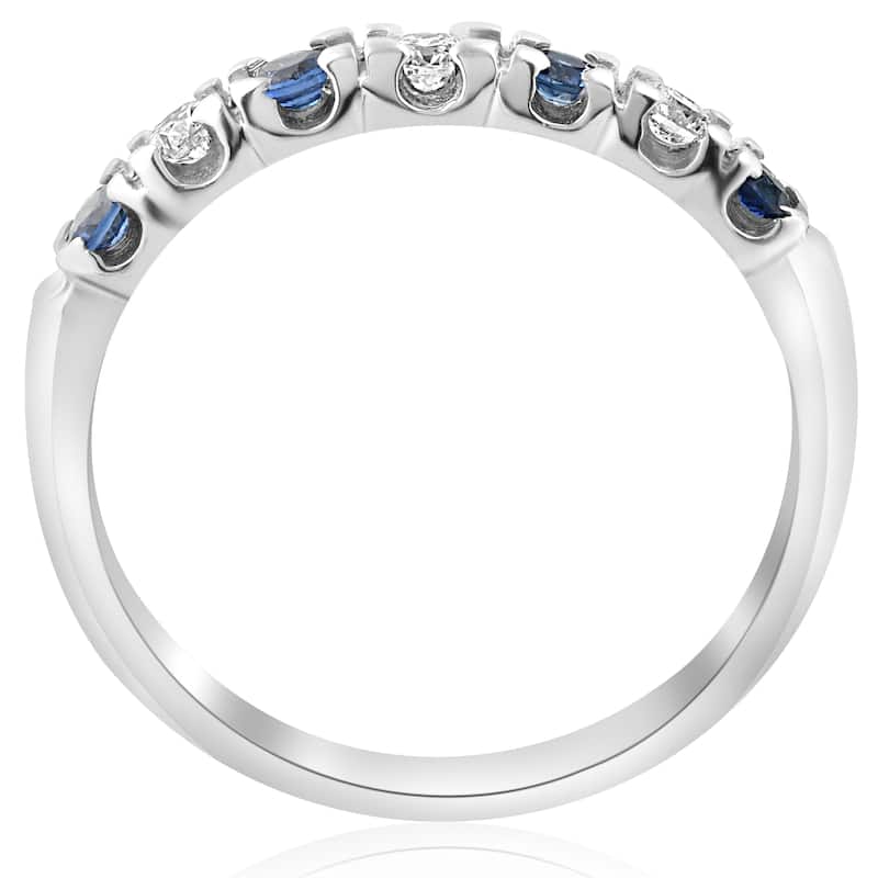 14K White Gold 1/3 ct TDW Diamond & Blue Sapphire Womens Wedding Stackable Ring (I-J,I2-I3)