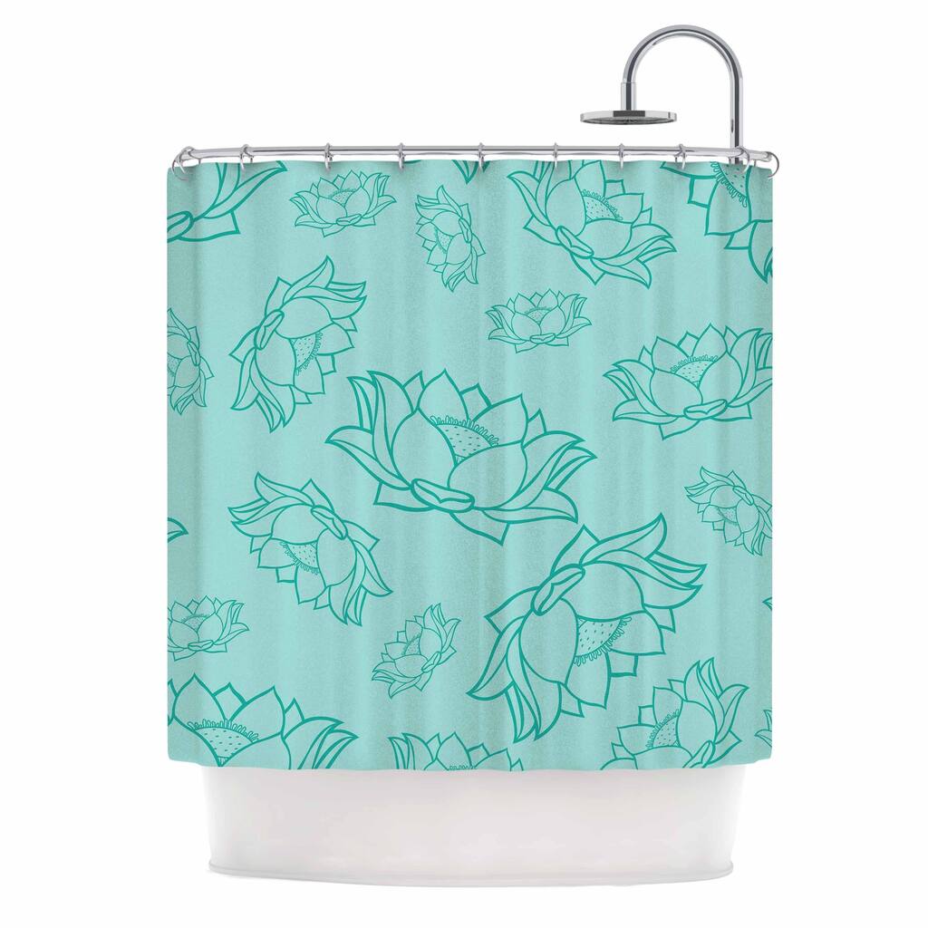 KESS InHouse KESS Original "Lotus Pattern - Teal" Yoga Flowers Shower Curtain (69x70) - Multi - 69 x 70