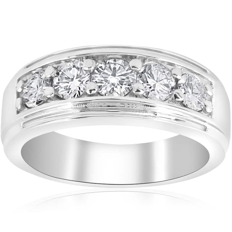 10k White Gold 1 ct TDW Diamond Five Stone Wedding Ring (I-J,I2-3)