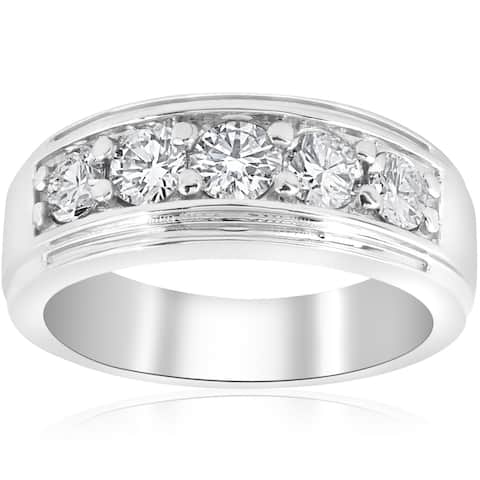 10k White Gold 1 ct TDW Diamond Five Stone Wedding Ring (I-J,I2-3)