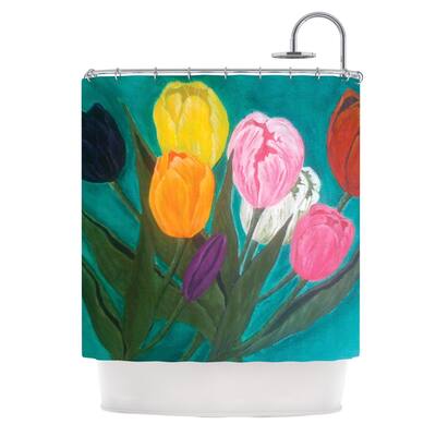 KESS InHouse Christen Treat "Tulips" Rainbow Flower Shower Curtain (69x70) - Multi - 69 x 70