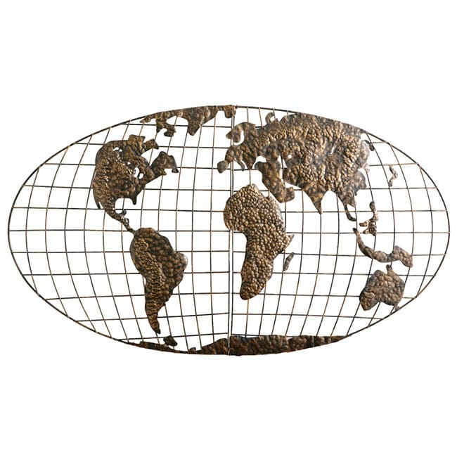 Iron World Map Wall Sculpture