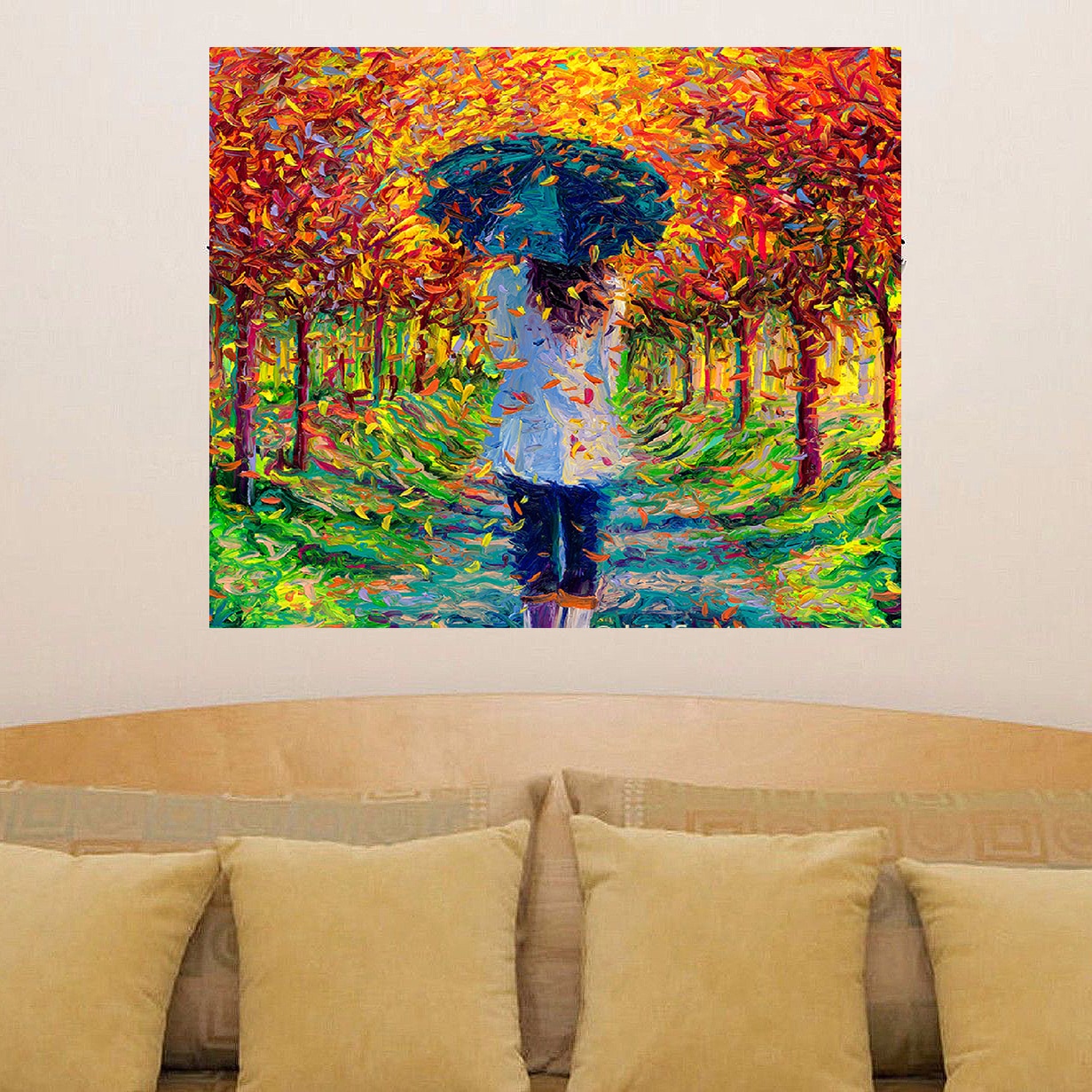 Shop Full Color Fall Autumn Girl Rain Umbrella Full Color Wall