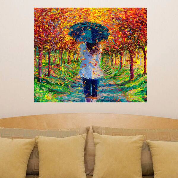Shop Full Color Fall Autumn Girl Rain Umbrella Full Color Wall